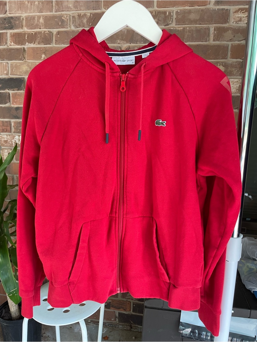 Lacoste Sport Red Full-Zip Hoodie with Hood Size 36 #161